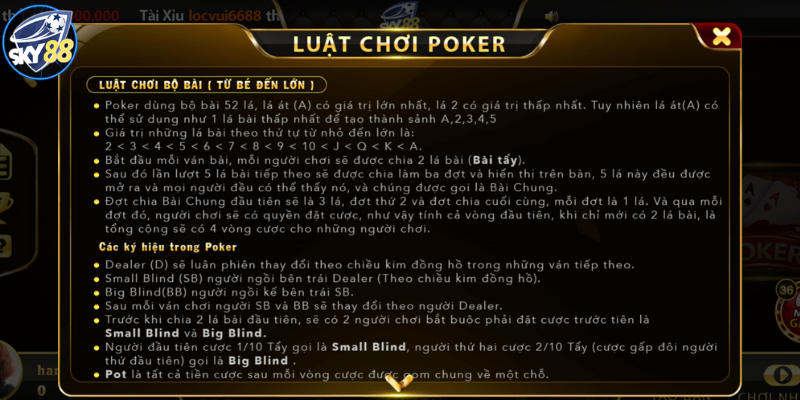 Tìm hiểu về luật chơi của game Poker Sky88 chi tiết nhất